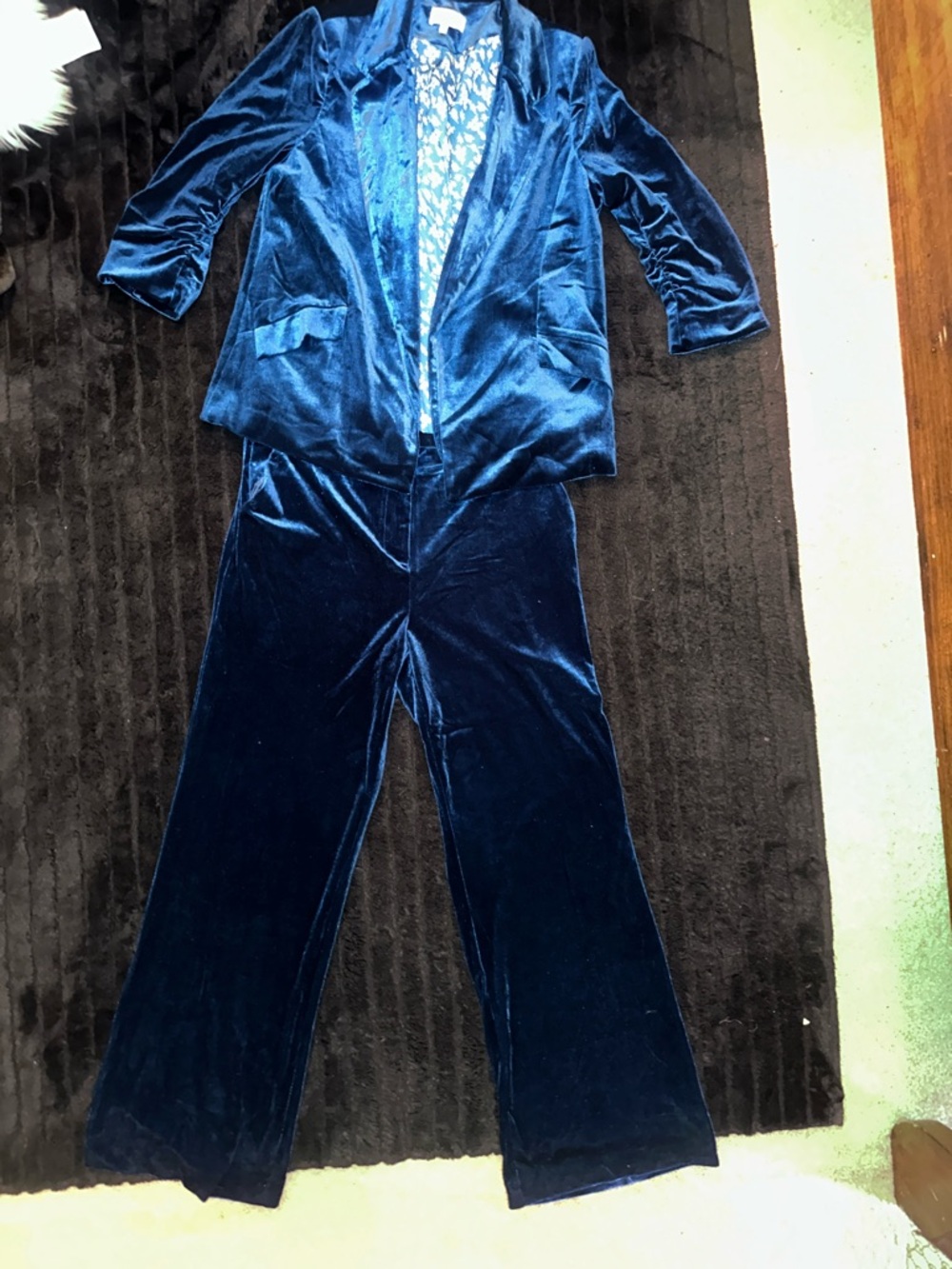 Skies Are Blue Women's Velvet Two-Piece Set in Deep Blue